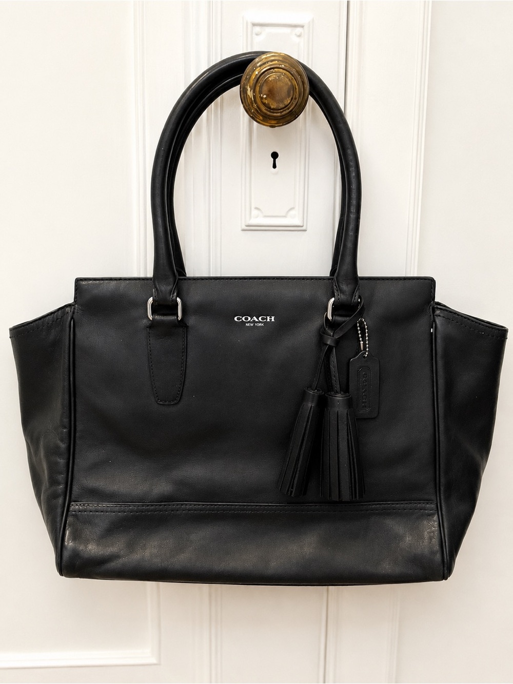 Coach 19801 Black Leather Large Tote Satchel Double Tassel Handbag